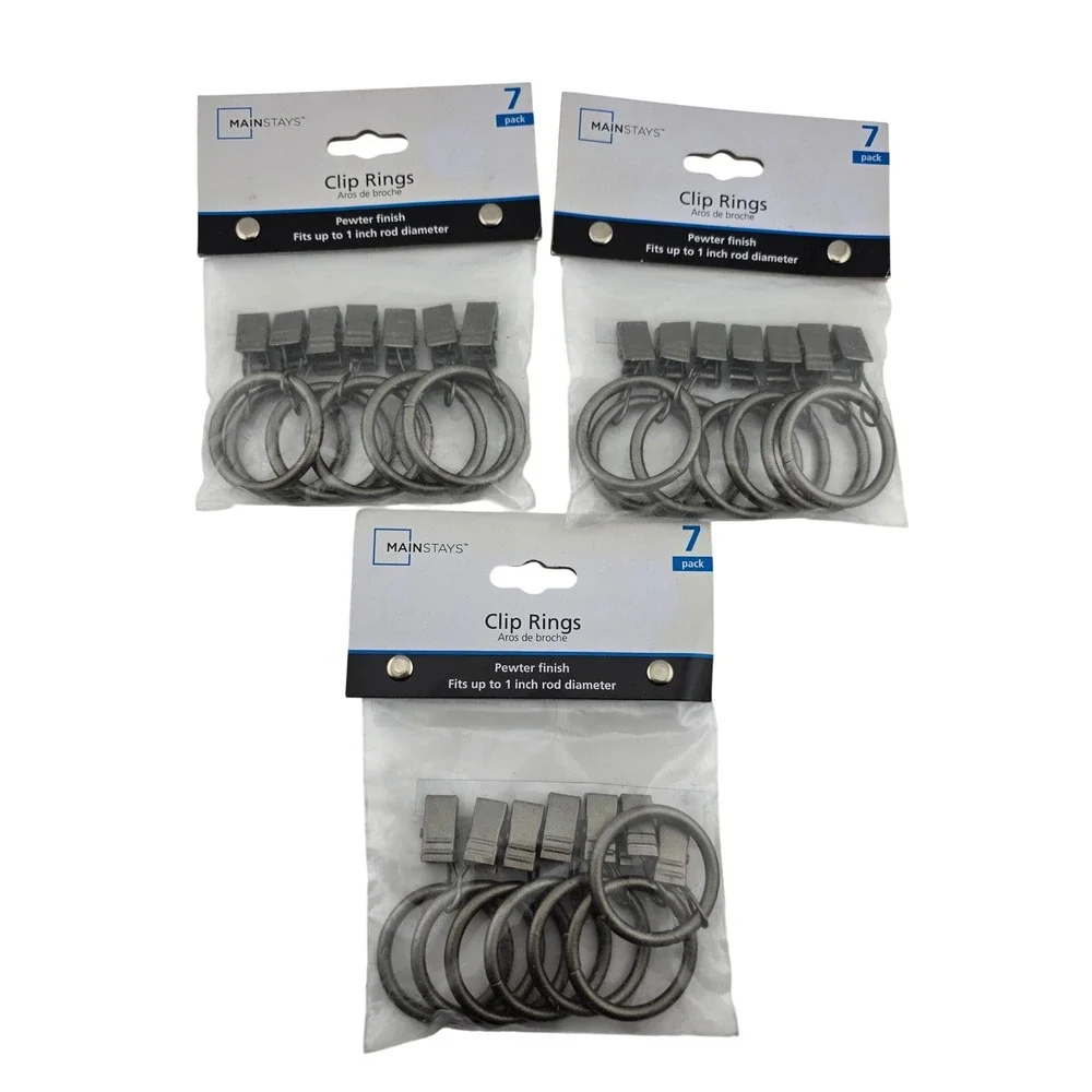 Mainstays Pewter Clip Rings‎ Curtain Hardware Bundle 21 Total Clips
